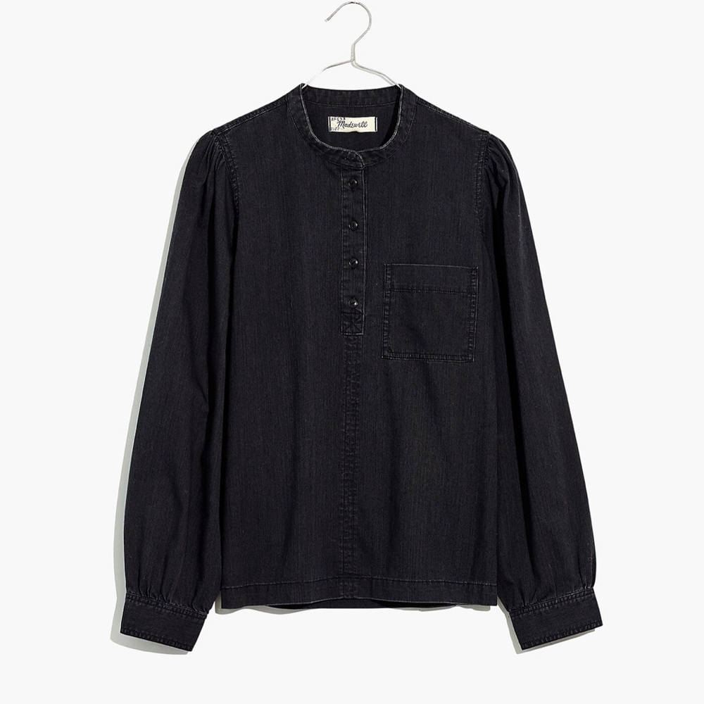 Madewell Collarless Denim Popover Shirt Black Large